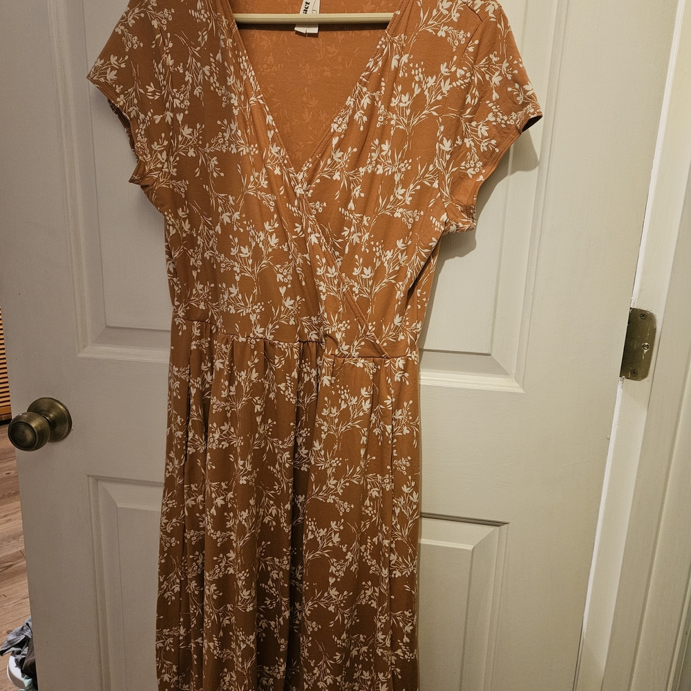 Pact Orange Floral Midi Dress